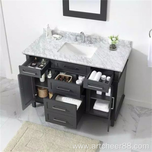 Quartz stone on the vanity bathroom cabinet